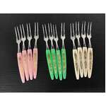Vintage Cocktail Forks x 12 | Pink Green White Handles | Made in Japan