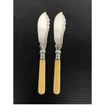 VINTAGE Faux Bone Handled Fish Knife x 2  - Etched Blade