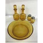 Retro Bormioli Italy Salt & Pepper Vinegar 5 Piece Set - Amber Glass 