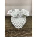 Fenton Milk Glass Vase or Bowl - Hobnail w Ruffled Rim - 12.5 cm Diameter