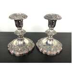 ANTIQUE William Suckling Sheffield Silver Plate Candlestick Holders - Pair - Round Base Grape Motif