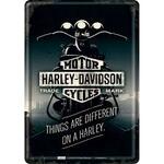 Things Are Different On A Harley - Tin Sign - Postcard Size - Nostalgic Art