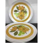 RETRO Melamine Plates x 4 - Yellow Flowers & Grapes - 25 cm Diameter 