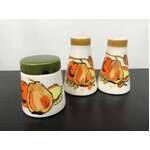 RETRO Las Frutas Salt & Pepper Shakers w Mustard Pot - Made in Japan 
