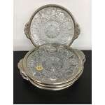 VINTAGE RCR Crystal Plates w Silver Plate Rim x 4 - 15.5 cm Diameter
