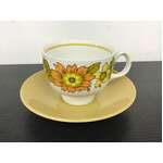 RETRO Ridgway 70's Floral Tea Cup & Saucer - Yellow Orange Green 