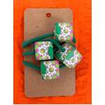 Retro Bobble Hair Ties - Green & Pink Daisy Cubes