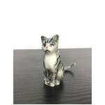Sitting Cat Ornament | Ceramic | Grey & White Tabby | 4 cm