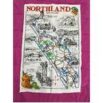 VINTAGE Souvenir Tea Towel - Northland NZ - Pictorial Map - Derek 1984