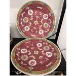 Vintage Mun Shou Dinner Serving Plate x 2 -  Jingdezhen Porcelain - Famille Rose - 25 cm