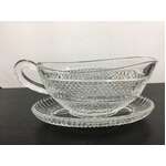 VINTAGE Glass Gravy or Sauce Boat w Underplate 