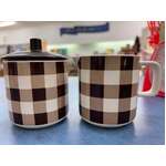 VINTAGE Ceramic Sugar & Creamer Set - Gingham by Webb - Japan 