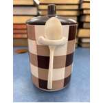 VINTAGE Ceramic Sugar Salt Canister with Spoon - Gingham by Webb - Japan
