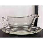 VINTAGE Clear Glass Gravy Boat & Tray - JP Pyrex England