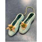 VINTAGE Ceramic Ballet Slippers Hanging Ornament - Blue With Green Flower
