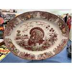 VINTAGE Turkey Thanksgiving Christmas Large Oval Platter - Made in Japan -  46 x 34.5 cm