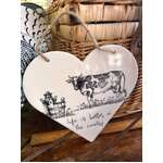 Life is Better in the Country - Cow - Ceramic Heart Hanging Sign