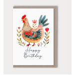 Folk Art Chicken Birthday Card - Handmade