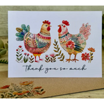 Folk Art Chicken Thank You Card - Handmade