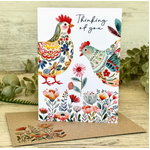 Folk Art Chicken Thinking of You Card - Handmade