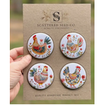 Folk Art Chicken Magnet Set of 4 - Handmade