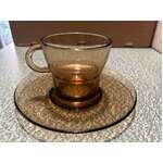 VINTAGE Brown Glass Tea or Coffee Cup & Saucer by Duralex - France