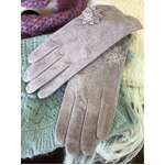 Suede Ladies Gloves - Light Pink - Floral
