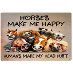 Horses Make Me Happy -  Retro Tin Sign - 20 x 30 cm Landscape