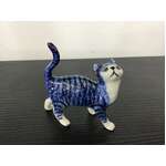 Ceramic Cat Ornament - Standing - Blue & White Tabby - 7 cm