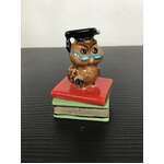 Ceramic Graduation Owl Ornament - Sitting On Books - 5 cm Tall