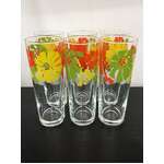RETRO Flower Power Drinking Glasses - Lot of 6 - Green Orange Yellow 