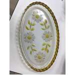 1970's Walther Glass Oval Dish | Yellow & Clear Floral Design