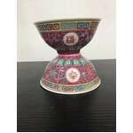VINTAGE Chinese Mun Shou Bowls x 2 - Jingdezhen Porcelain - Famille Rose 9 cm
