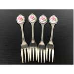 VINTAGE Cake Forks w Ceramic Pink Rose Cabachons | Lot of 4