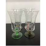 VINTAGE Etched Drinking Glass with Coloured Bases | Lot of 4