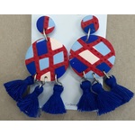 Polymer Earrings - Dangle - Blue Red Tassel
