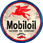 Mobiloil Vacuum Oil Co Round Tin Sign - 30 cm Diameter 