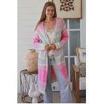 Wool Blend Longline Cardigan | Pink Grey Stripe | S/M