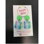 Green Gingham Check Earrings | Wooden Dangle 25 mm | Elise Gow