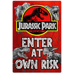 Jurassic Park Enter At Own Risk  | Tin Sign | 20 x 30 cm | Portrait