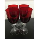 VINTAGE Ruby Red Wine Glasses w Clear Twisted Stems | Lot of 4