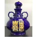 KITSCH Cobalt Blue Ceramic Decanter w King & Queen