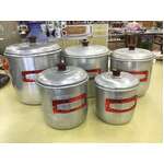 VINTAGE Model Maid Graduated Canister Set | Red Anodised Labels & Bakelite Lids