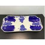 Mino Ware Rectangular Plate | Blue White Grapes Japan