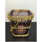 RETRO Purple Glass Ice Bucket with Gold Wire Frame & Handle