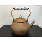 VINTAGE Copper Kettle w Blue & White Ceramic Handle