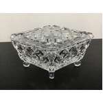 VINTAGE Crystal Lidded Trinket Box | Diamond Shape w Scroll Feet