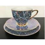 VINTAGE Blue Leaf Lustreware Tea Cup Trio Japan 
