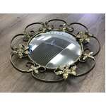 VINTAGE 1960's Gold Tone Metal Mirror w Convex Bubble Glass 