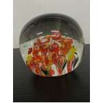 Art Glass Paperweight | Orange & Yellow w Millefiori
